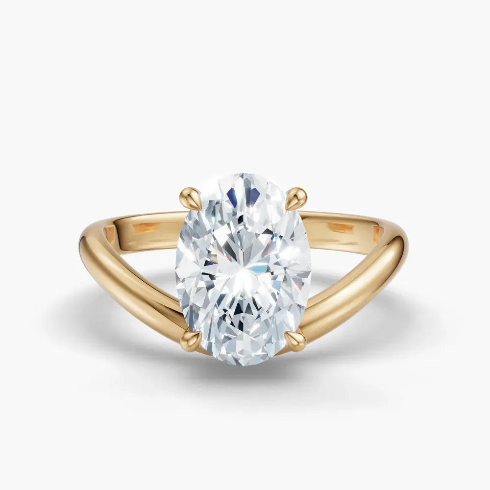 Certified 1 carat Lab Grown Diamond Oval Cut Solitaire, Floating Engagement Ring in 14K Yellow Gold-Thal