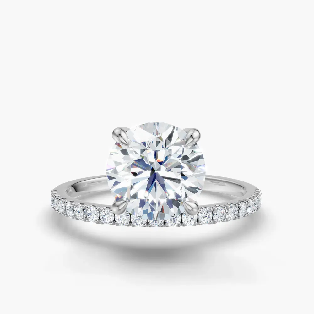 Certified 1 carat Lab Grown Diamond Round Cut Solitaire, Floating, Side Stone Engagement Ring in 14K White Gold-Vera