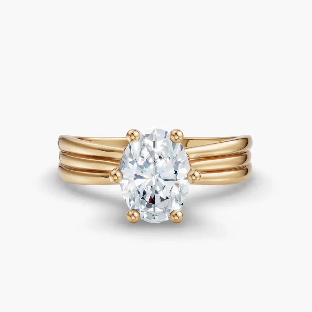 Certified 1 carat Lab Grown Diamond Oval Cut Solitaire, Floating Engagement Ring in 14K Yellow Gold-Celest