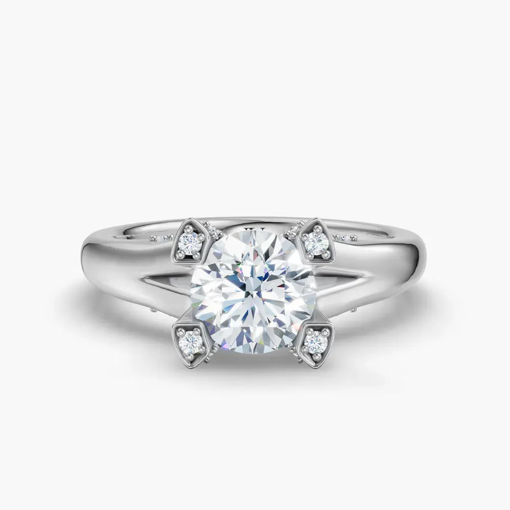 Certified 1 carat Lab Grown Diamond Round Cut Split Shank, Floating, Modern Engagement Ring in 14K White Gold-Keryn