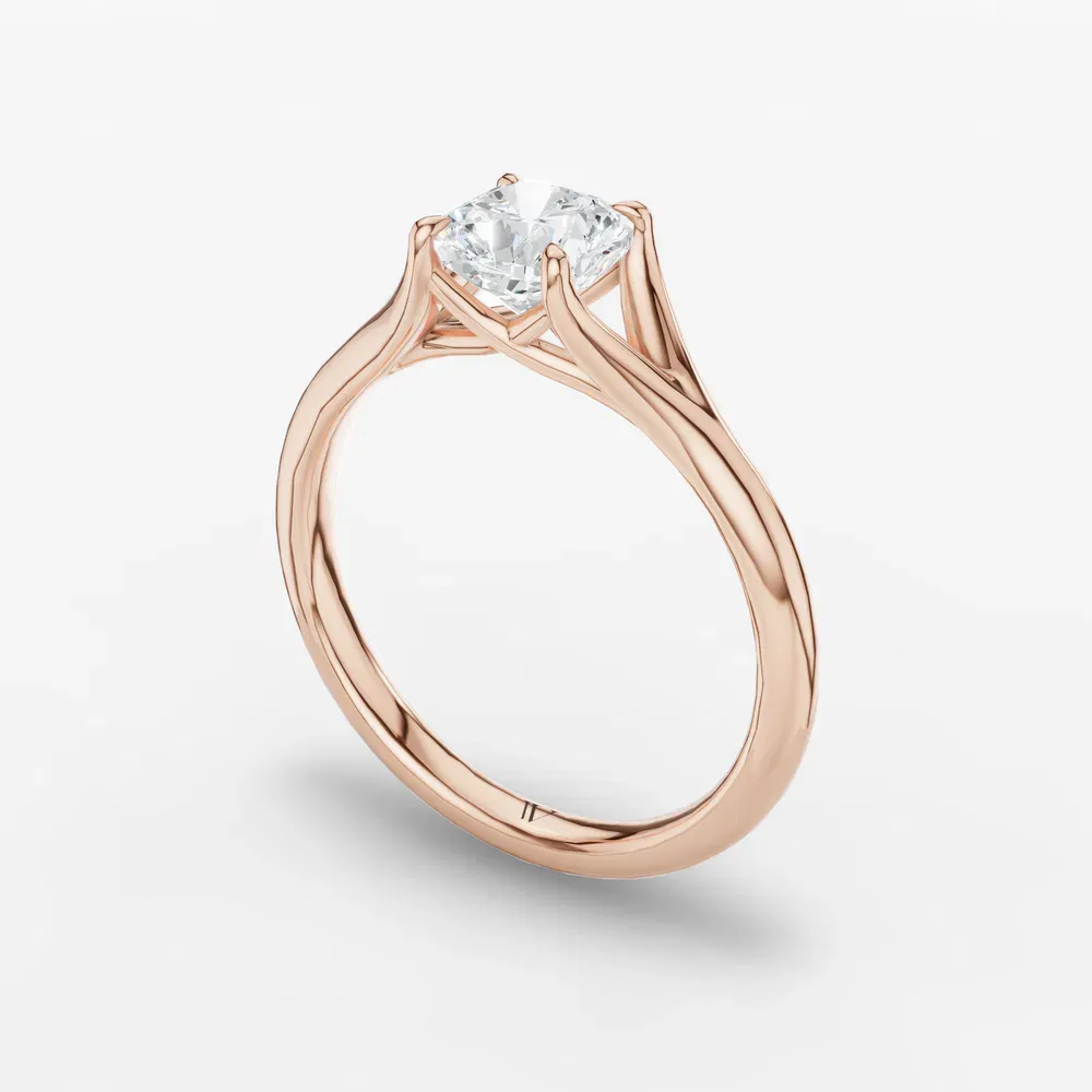 Certified 1 carat Lab Grown Diamond Cushion Cut Solitaire, Split Shank, Simple Engagement Ring in 14K Rose Gold-Zayfi