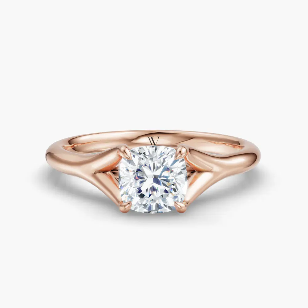 Certified 1 carat Lab Grown Diamond Cushion Cut Solitaire, Split Shank, Simple Engagement Ring in 14K Rose Gold-Zayfi