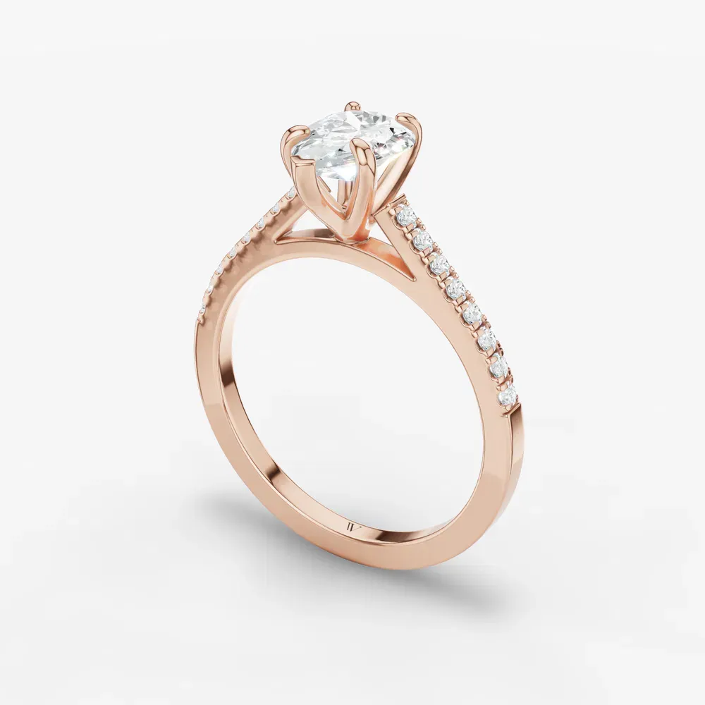 Certified 1 carat Lab Grown Diamond Pear Cut Pavé, Cathedral Engagement Ring in 14K Rose Gold-Zirellun