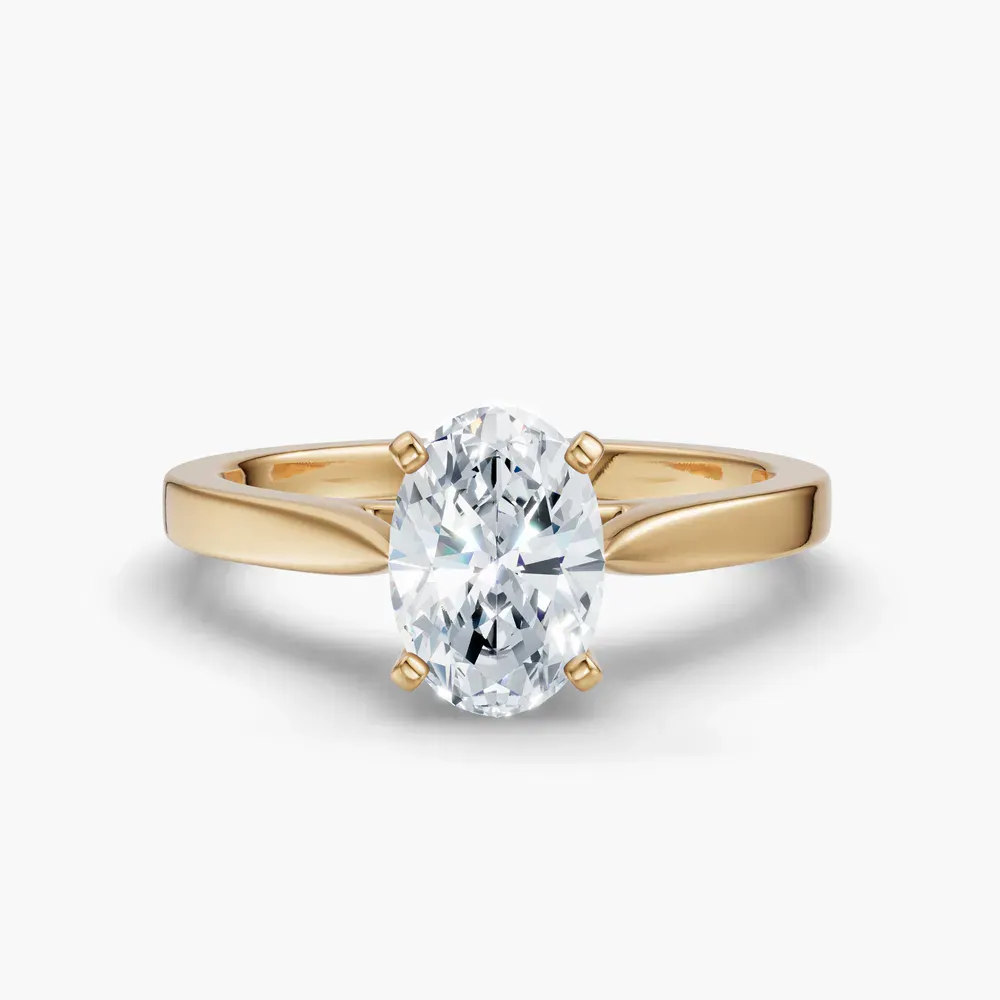Certified 1 carat Lab Grown Diamond Oval Cut Solitaire, Cathedral Engagement Ring in 14K Yellow Gold-Saga