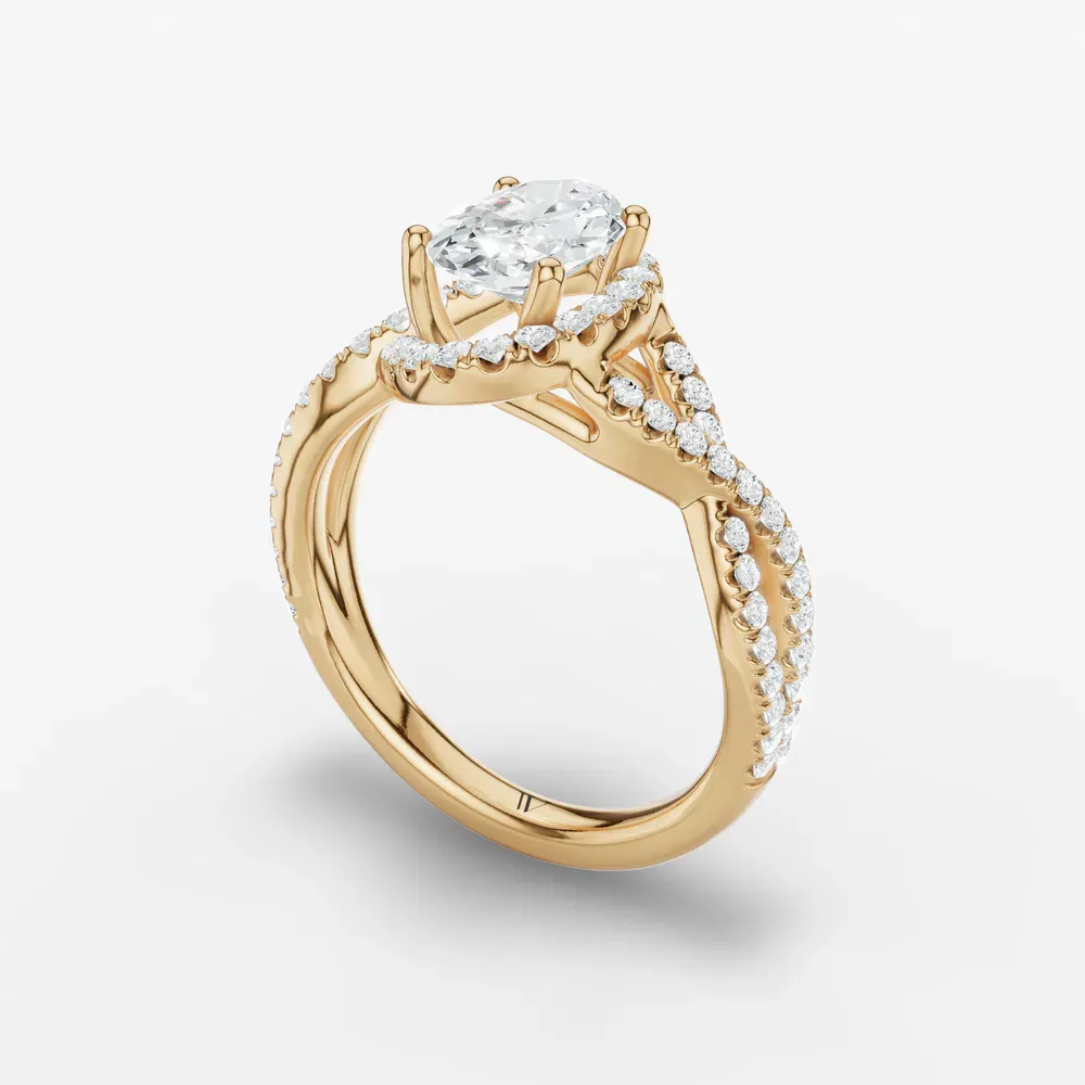 Certified 1 carat Lab Grown Diamond Oval Cut Unique, Pavé, Halo Engagement Ring in 14K Yellow Gold-Stellune