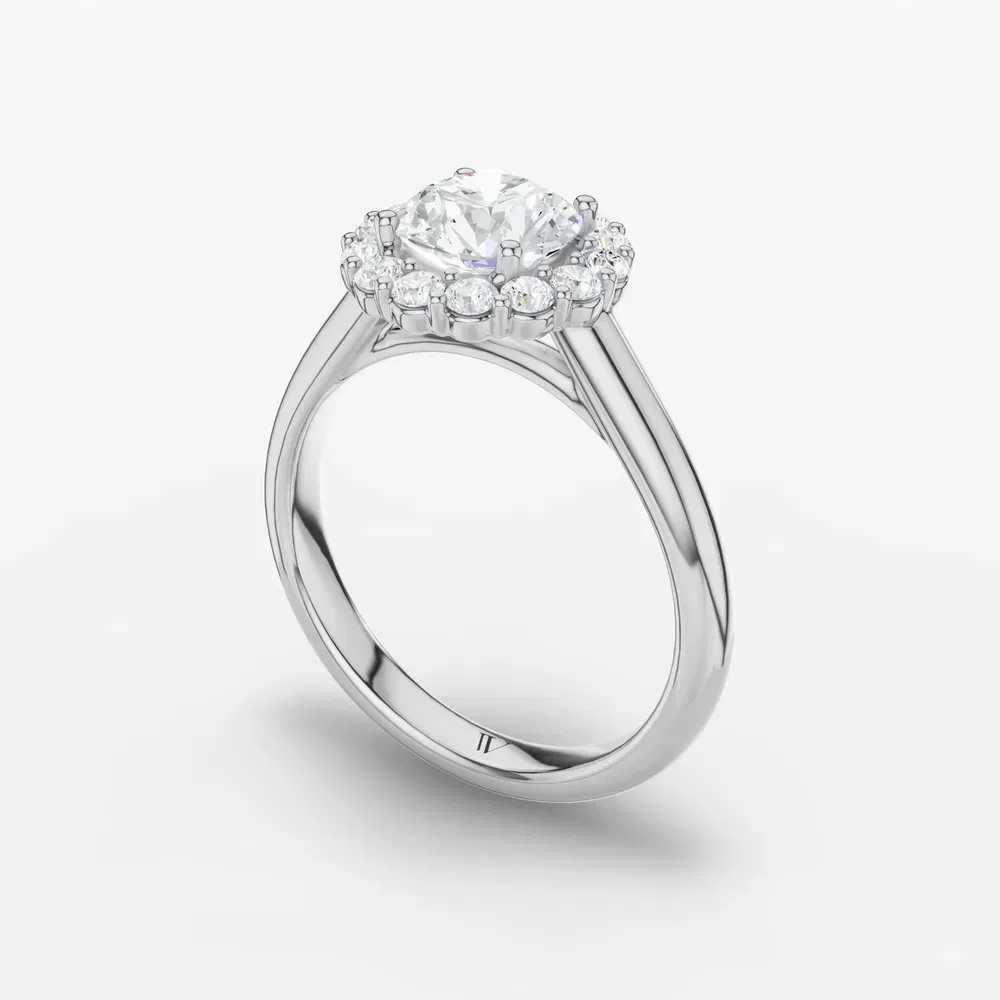 Certified 1 carat Lab Grown Diamond Round Cut Cathedral, Halo, Floral Engagement Ring in 14K White Gold-Arwen