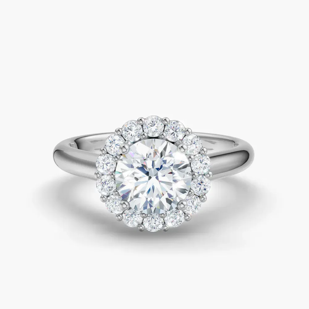 Certified 1 carat Lab Grown Diamond Round Cut Cathedral, Halo, Floral Engagement Ring in 14K White Gold-Arwen