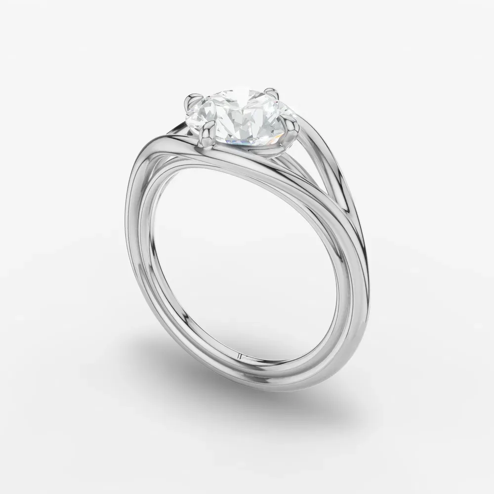 Certified 1 carat Lab Grown Diamond Round Cut Solitaire, Split Shank, Modern Engagement Ring in 14K White Gold-Kira