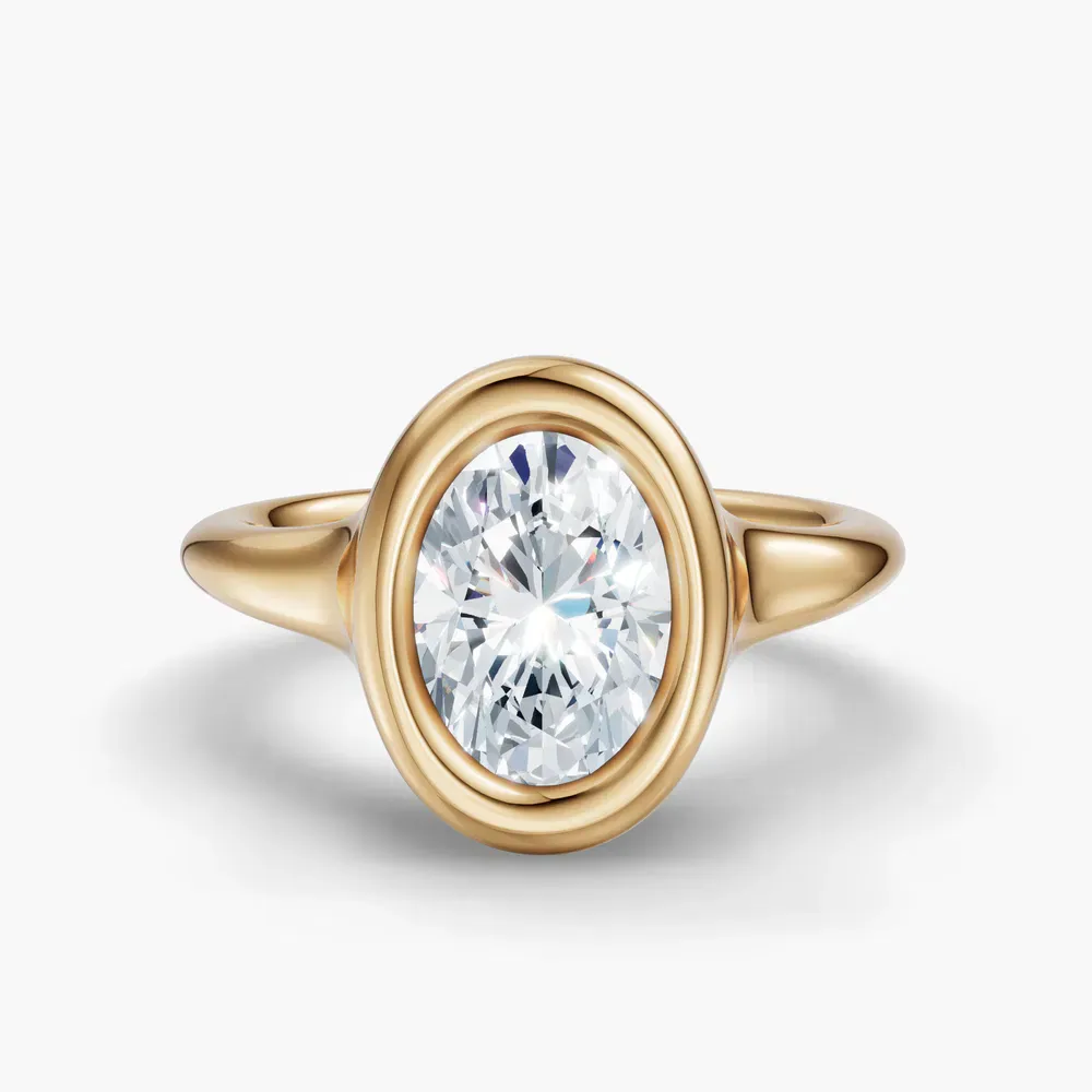 Certified 1 carat Lab Grown Diamond Oval Cut Solitaire, Bezel Engagement Ring in 18K Yellow Gold-Zayn