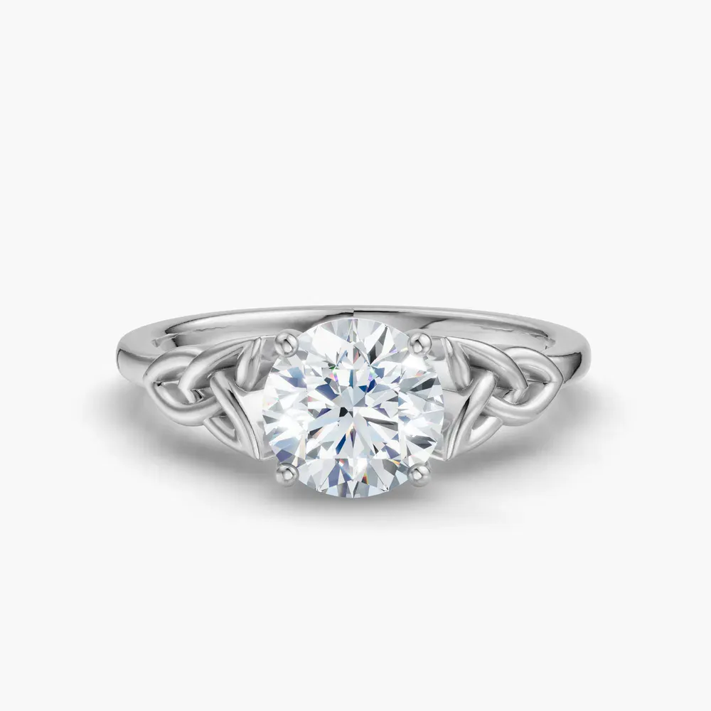 Certified 1 carat Lab Grown Diamond Round Cut Solitaire, Cathedral, Celtic Engagement Ring in 14K White Gold-Vire