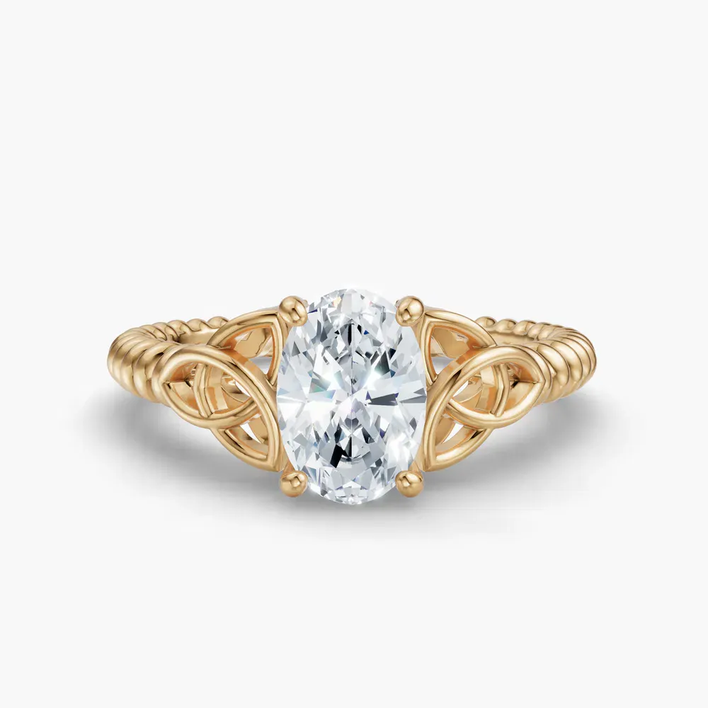 Certified 1 carat Lab Grown Diamond Oval Cut Solitaire, Twist, Celtic Engagement Ring in 18K Yellow Gold-Thalyn