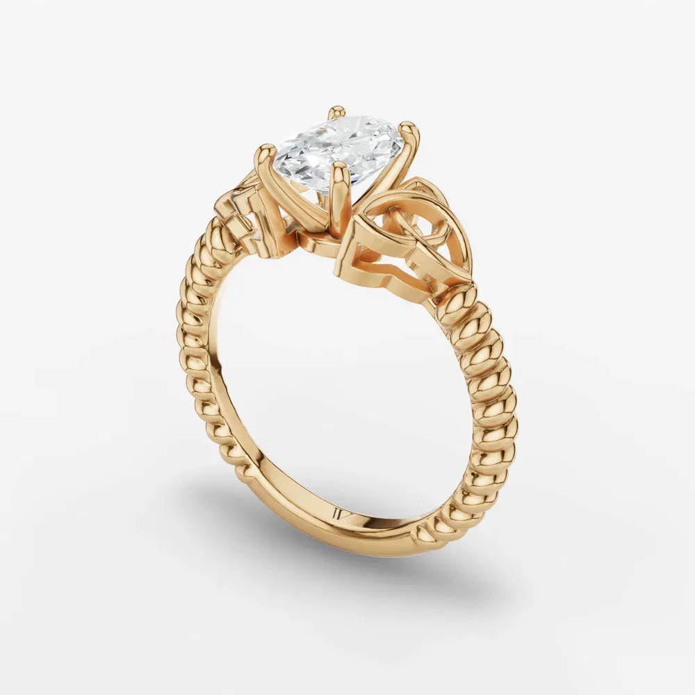 Certified 1 carat Lab Grown Diamond Oval Cut Solitaire, Twist, Celtic Engagement Ring in 18K Yellow Gold-Thalyn