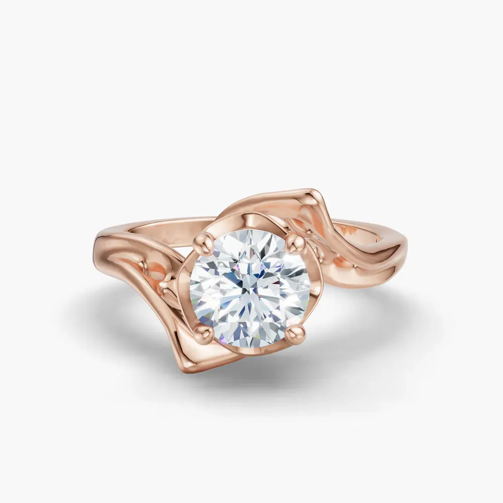 Certified 1 carat Lab Grown Diamond Round Cut Solitaire, Unique, Four Prong Engagement Ring in 18K Rose Gold-Opalyn