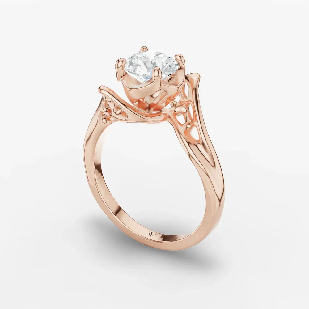 Certified 1 carat Lab Grown Diamond Round Cut Solitaire, Unique, Four Prong Engagement Ring in 18K Rose Gold-Opalyn