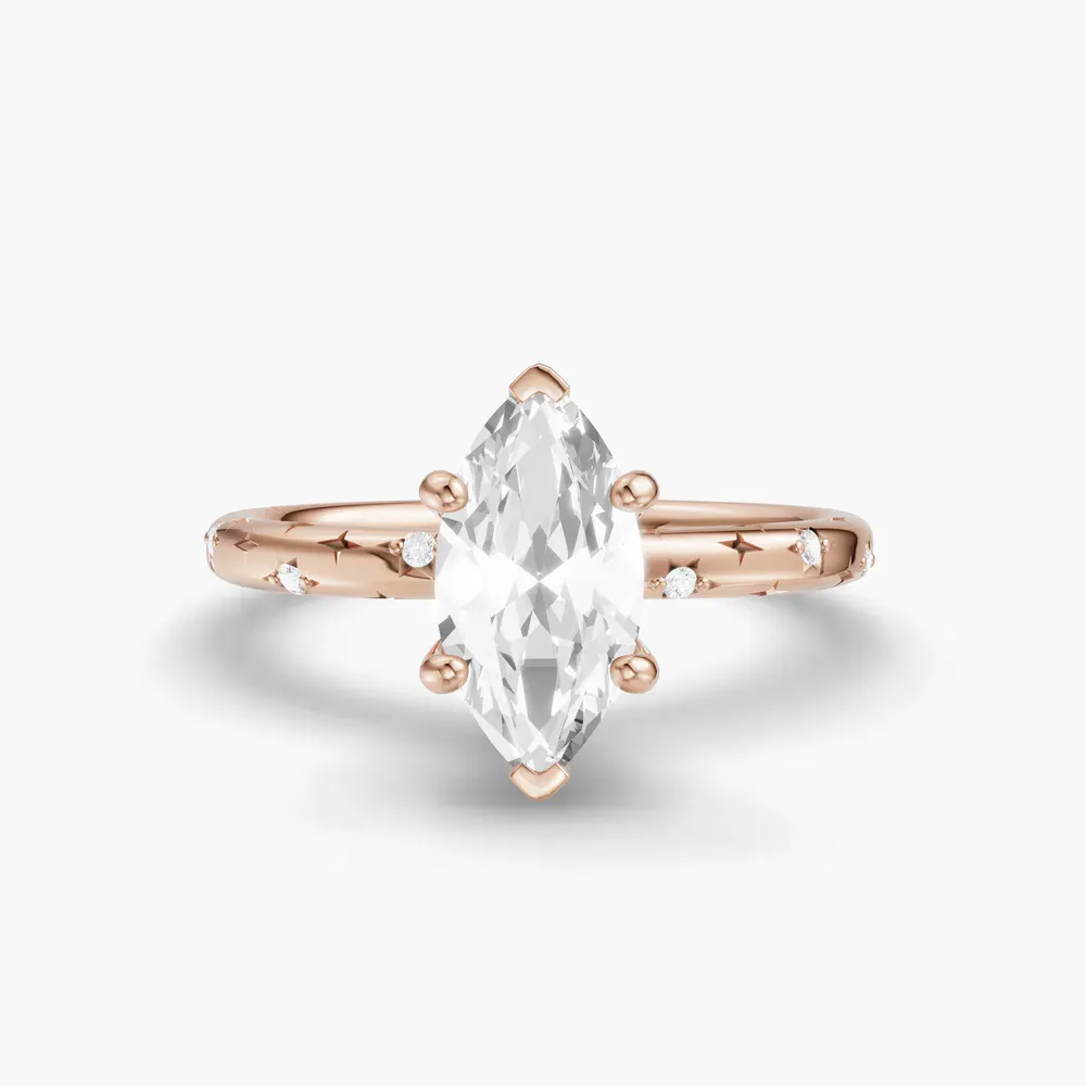 Certified 1 carat Lab Grown Diamond Marquise Cut Hidden Halo, Unique, Side Stone Engagement Ring in 14K Rose Gold-Celestyn
