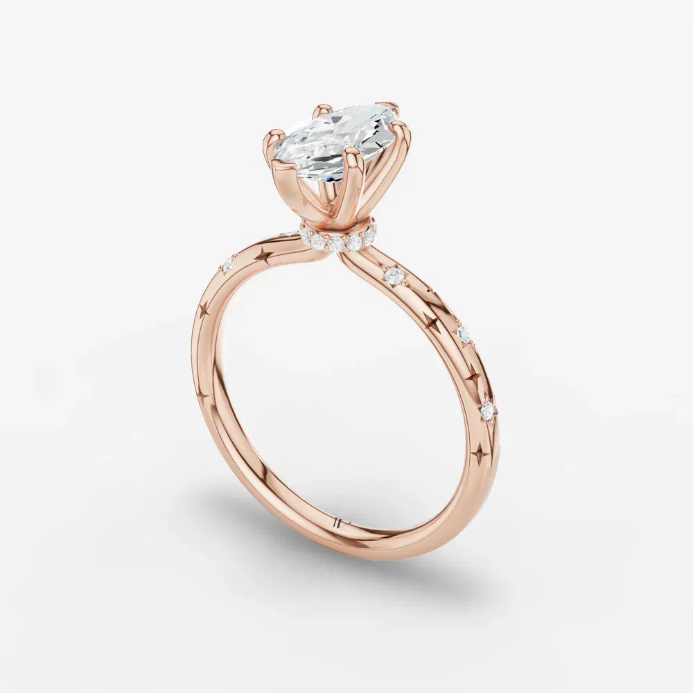 Certified 1 carat Lab Grown Diamond Marquise Cut Hidden Halo, Unique, Side Stone Engagement Ring in 14K Rose Gold-Celestyn