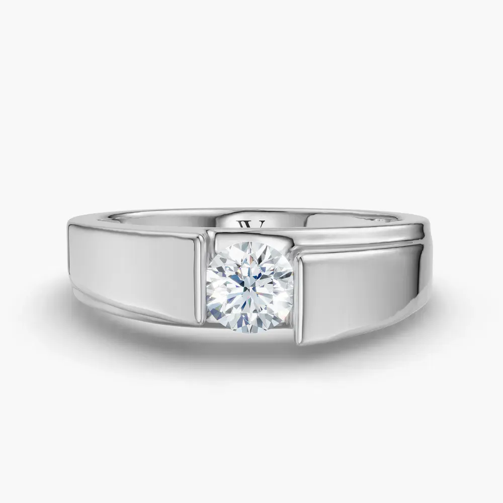 Certified 0.5 carat Lab Grown Diamond Round Cut Men's Engagement Ring in 18K White Gold-Silvyn