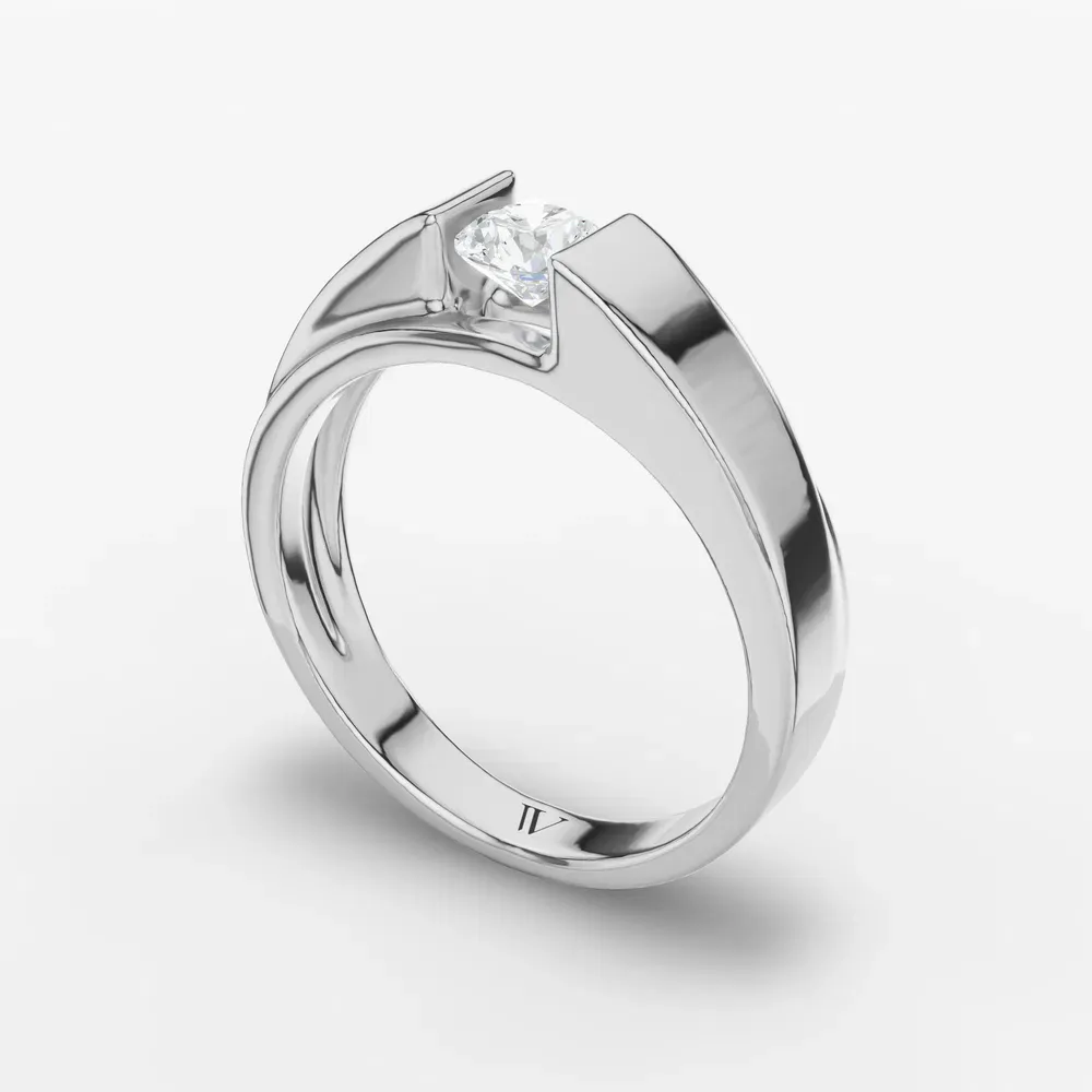 Certified 0.5 carat Lab Grown Diamond Round Cut Men's Engagement Ring in 18K White Gold-Silvyn
