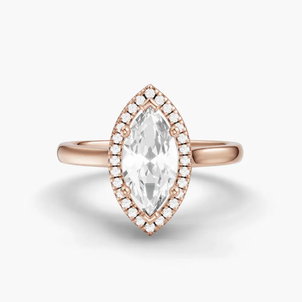 Certified 1 carat Lab Grown Diamond Marquise Cut Halo, Cathedral Engagement Ring in 14K Rose Gold-Pejr