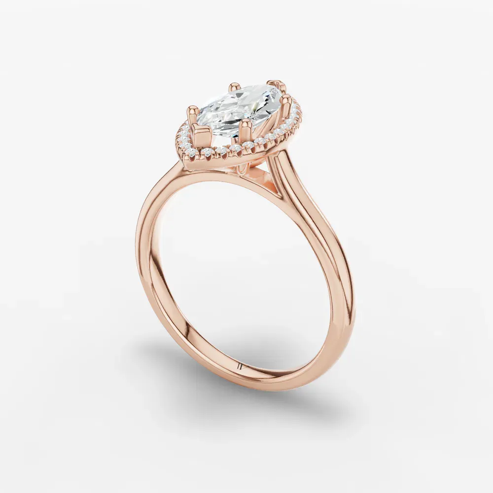 Certified 1 carat Lab Grown Diamond Marquise Cut Halo, Cathedral Engagement Ring in 14K Rose Gold-Pejr