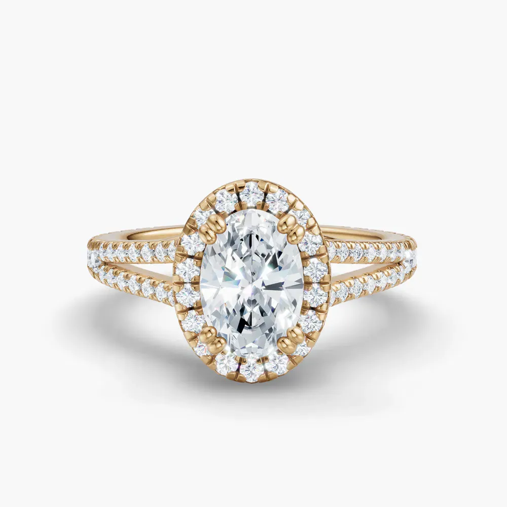 Certified 1 carat Lab Grown Diamond Oval Cut Pavé, Halo, Cathedral Engagement Ring in 14K Yellow Gold-Gexis