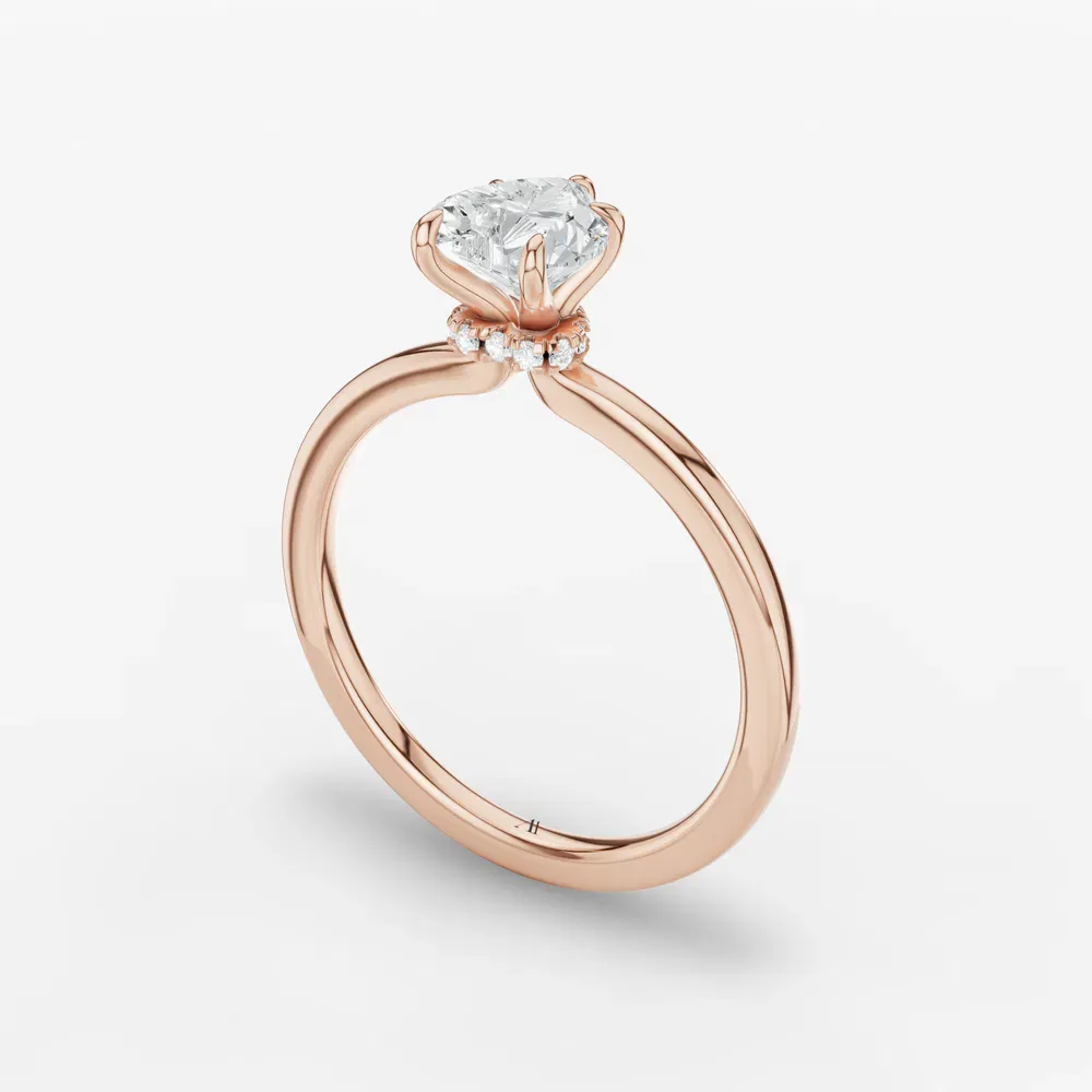 Certified 1 carat Lab Grown Diamond Heart Cut Hidden Halo Engagement Ring in 14K Rose Gold-Helia