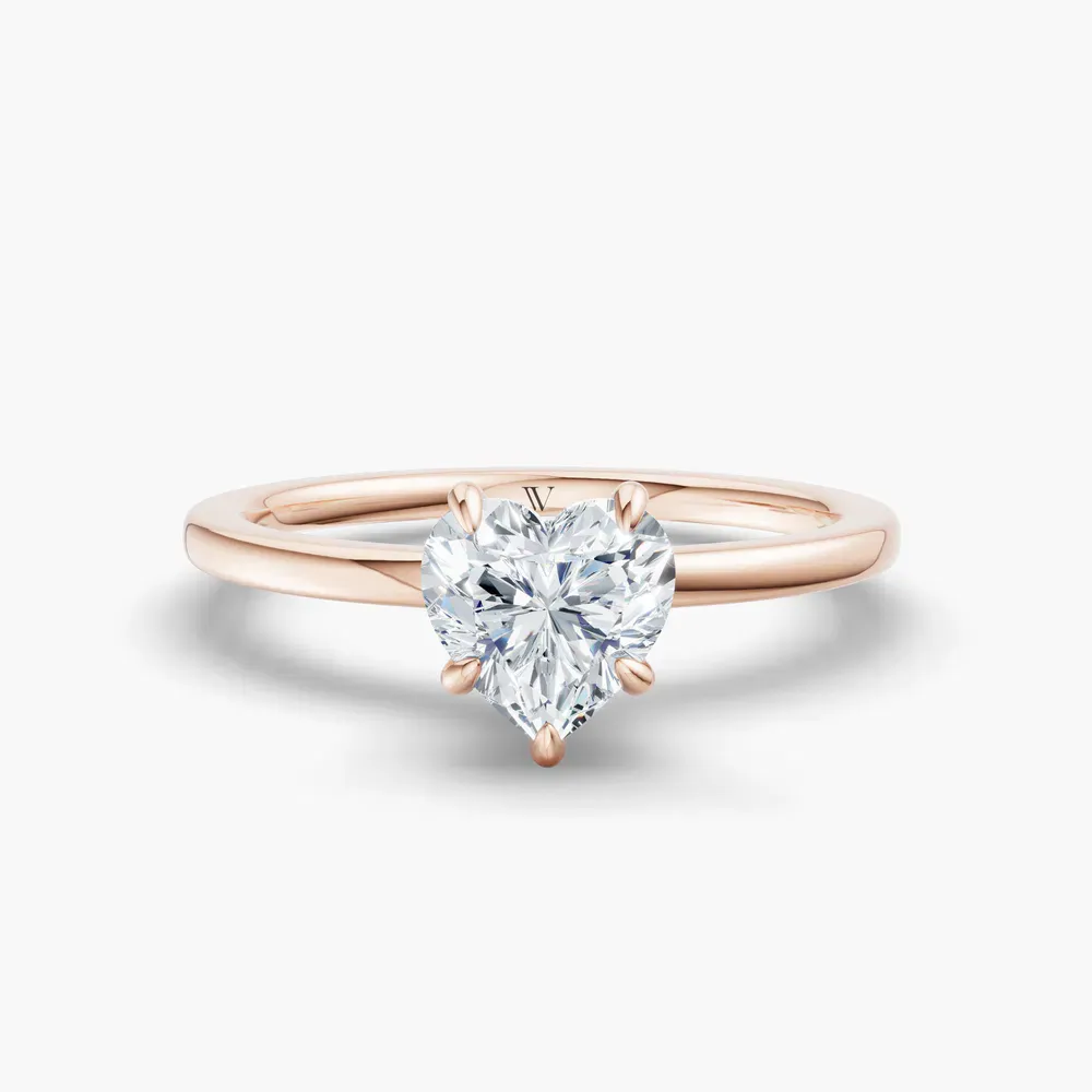Certified 1 carat Lab Grown Diamond Heart Cut Hidden Halo Engagement Ring in 14K Rose Gold-Helia
