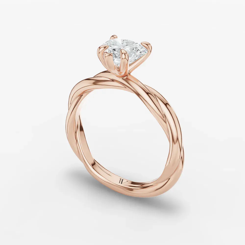 Certified 1 carat Lab Grown Diamond Heart Cut Solitaire, Twist Engagement Ring in 14K Rose Gold-Fyora