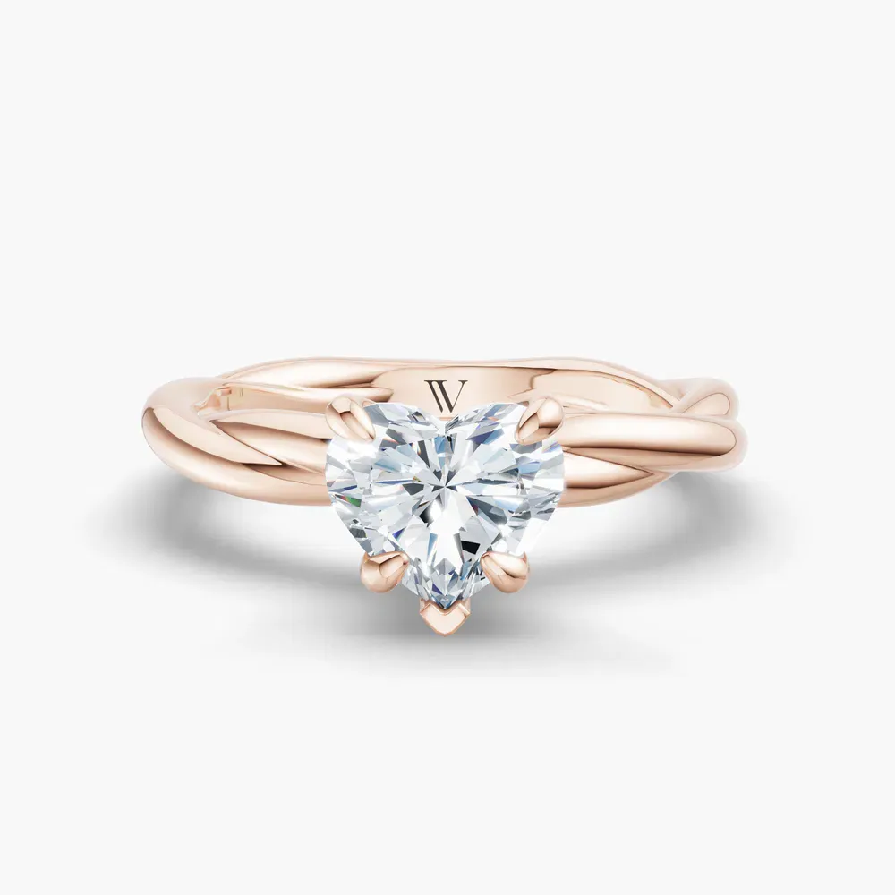 Certified 1 carat Lab Grown Diamond Heart Cut Solitaire, Twist Engagement Ring in 14K Rose Gold-Fyora