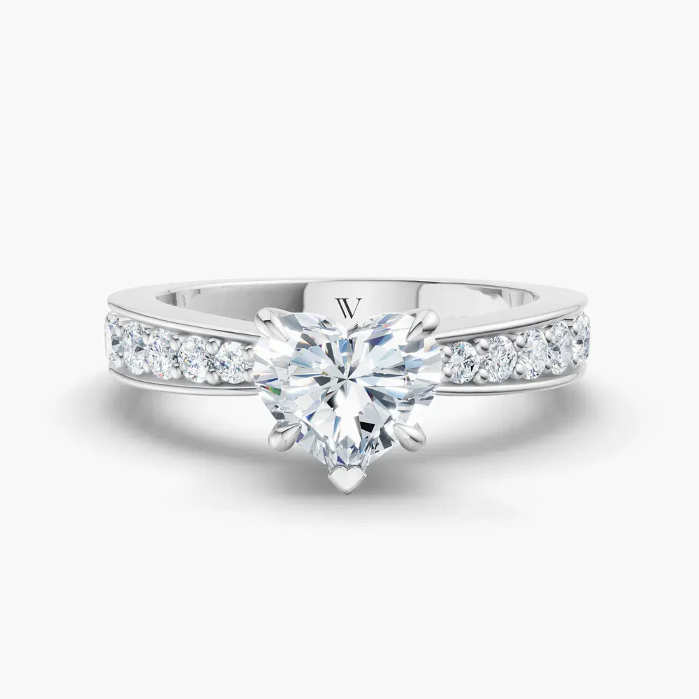 Certified 1 carat Lab Grown Diamond Heart Cut Pavé, Channel Set, Classic Engagement Ring in 14K White Gold-Kaelis