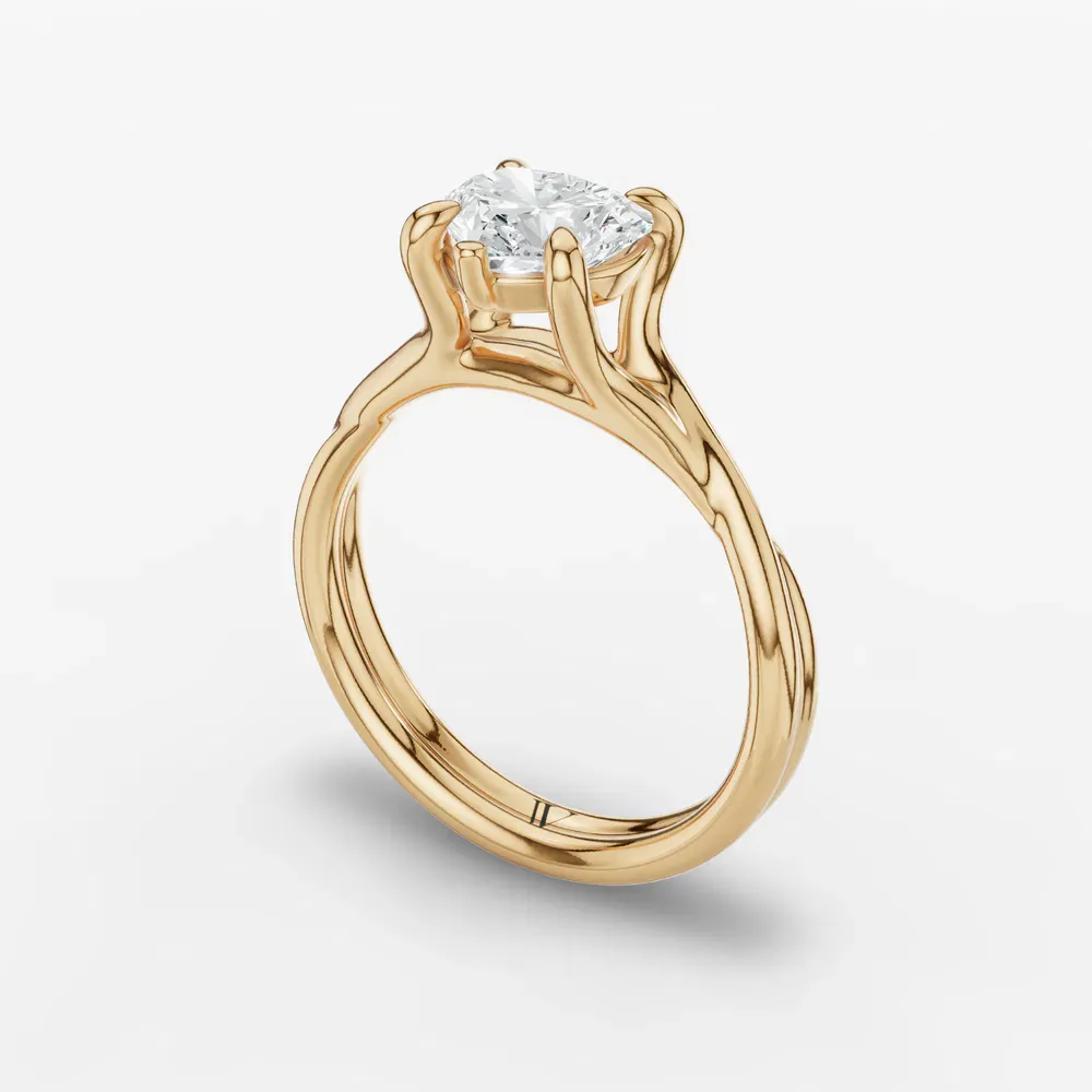 Certified 1 carat Lab Grown Diamond Heart Cut Solitaire, Twist, Split Shank Engagement Ring in 14K Yellow Gold-Iridell