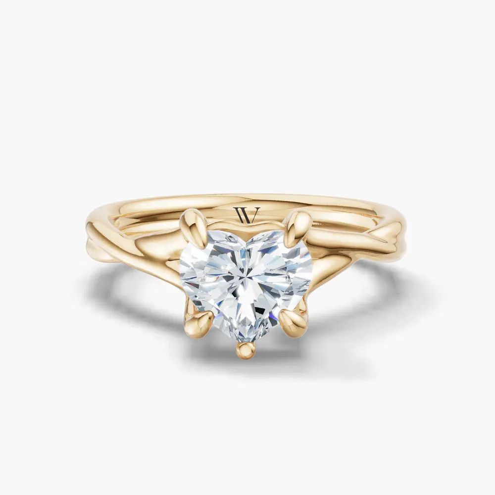 Certified 1 carat Lab Grown Diamond Heart Cut Solitaire, Twist, Split Shank Engagement Ring in 14K Yellow Gold-Iridell