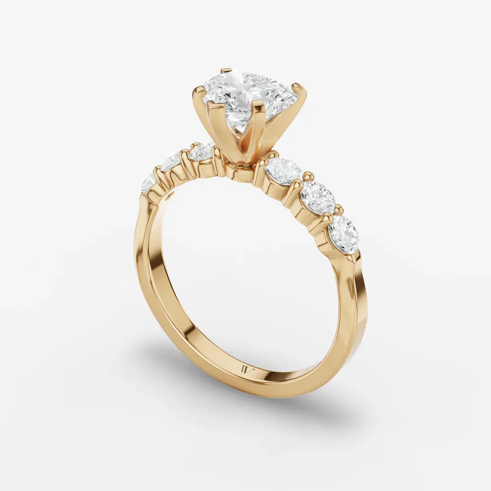 Certified 1 carat Lab Grown Diamond Heart Cut Side Stone Engagement Ring in 14K Yellow Gold-Nylis