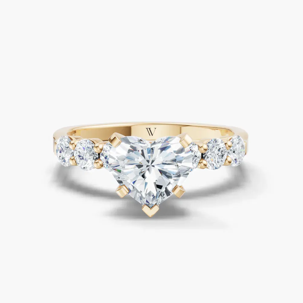 Certified 1 carat Lab Grown Diamond Heart Cut Side Stone Engagement Ring in 14K Yellow Gold-Nylis