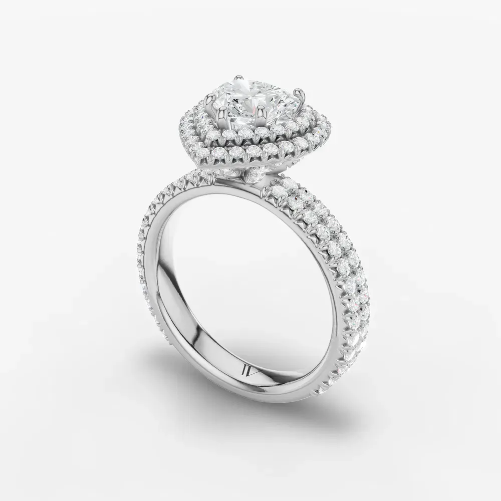 Certified 1 carat Lab Grown Diamond Heart Cut Pavé, Halo, Hidden Halo Engagement Ring in 14K White Gold-Caela