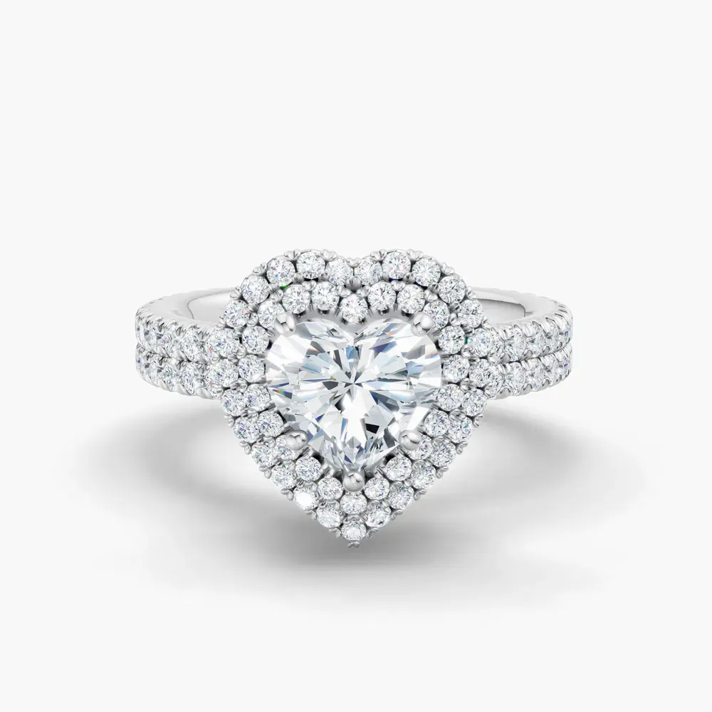 Certified 1 carat Lab Grown Diamond Heart Cut Pavé, Halo, Hidden Halo Engagement Ring in 14K White Gold-Caela