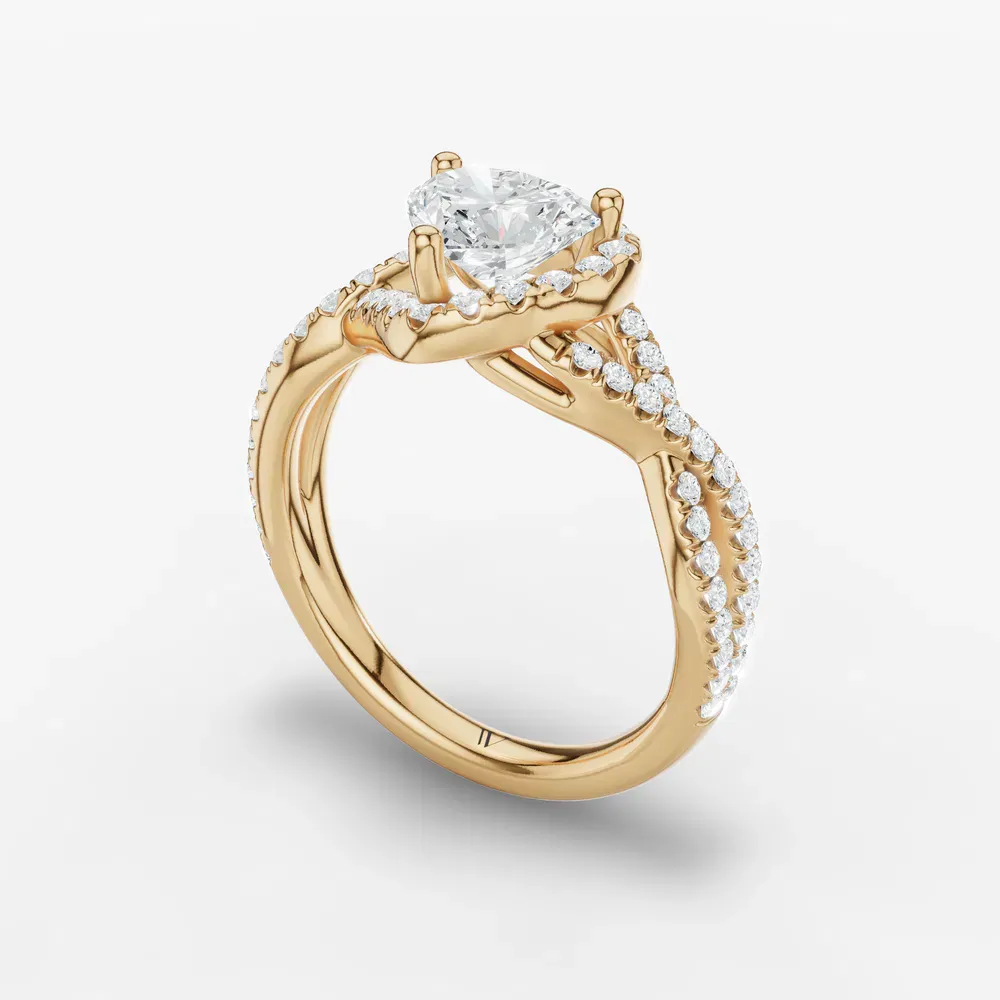 Certified 1 carat Lab Grown Diamond Heart Cut Unique, Pavé, Halo Engagement Ring in 14K Yellow Gold-Stellune
