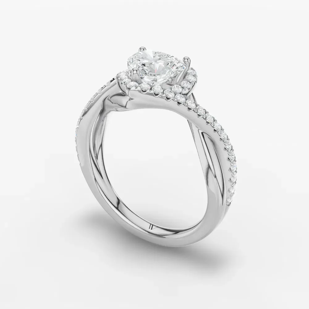 Certified 1 carat Lab Grown Diamond Heart Cut Halo, Pavé, Twist Engagement Ring in 14K White Gold-Dell