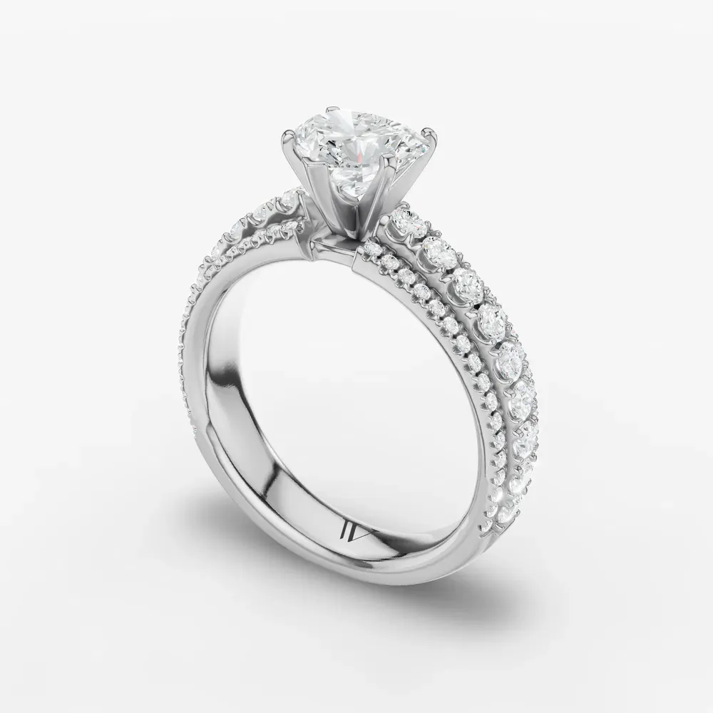 Certified 1 carat Lab Grown Diamond Heart Cut Pavé Engagement Ring in 14K White Gold-Riven