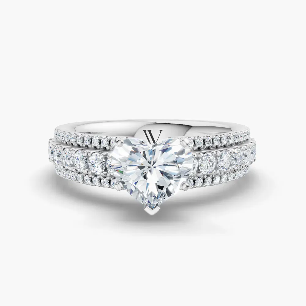 Certified 1 carat Lab Grown Diamond Heart Cut Pavé Engagement Ring in 14K White Gold-Riven