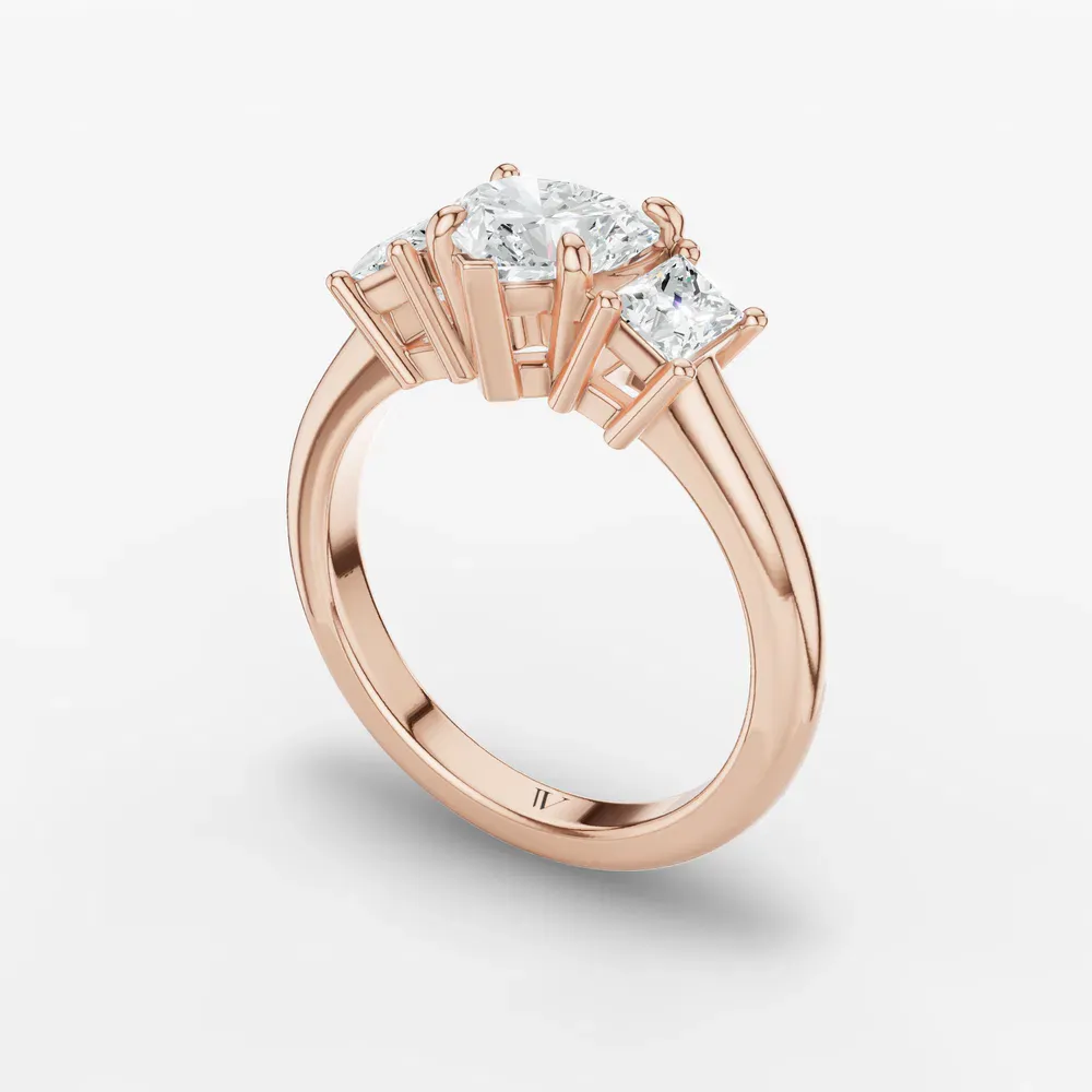 Certified 1 carat Lab Grown Diamond Heart Cut Three Stone, Side Stone Engagement Ring in 14K Rose Gold-Dravon