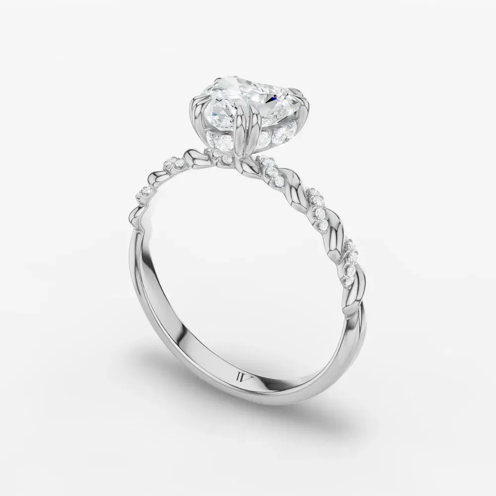 Certified 1 carat Lab Grown Diamond Heart Cut Pavé, Hidden Halo, Twist Engagement Ring in 14K White Gold-Lior