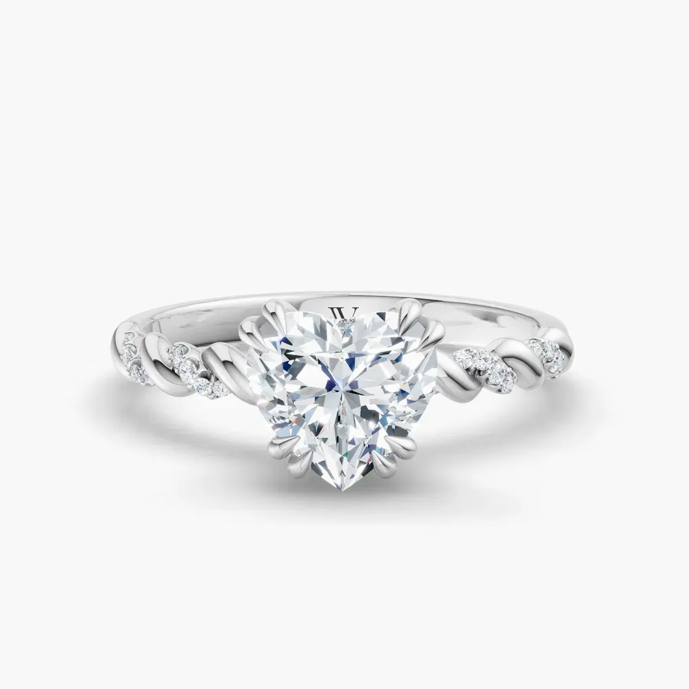 Certified 1 carat Lab Grown Diamond Heart Cut Pavé, Hidden Halo, Twist Engagement Ring in 14K White Gold-Lior