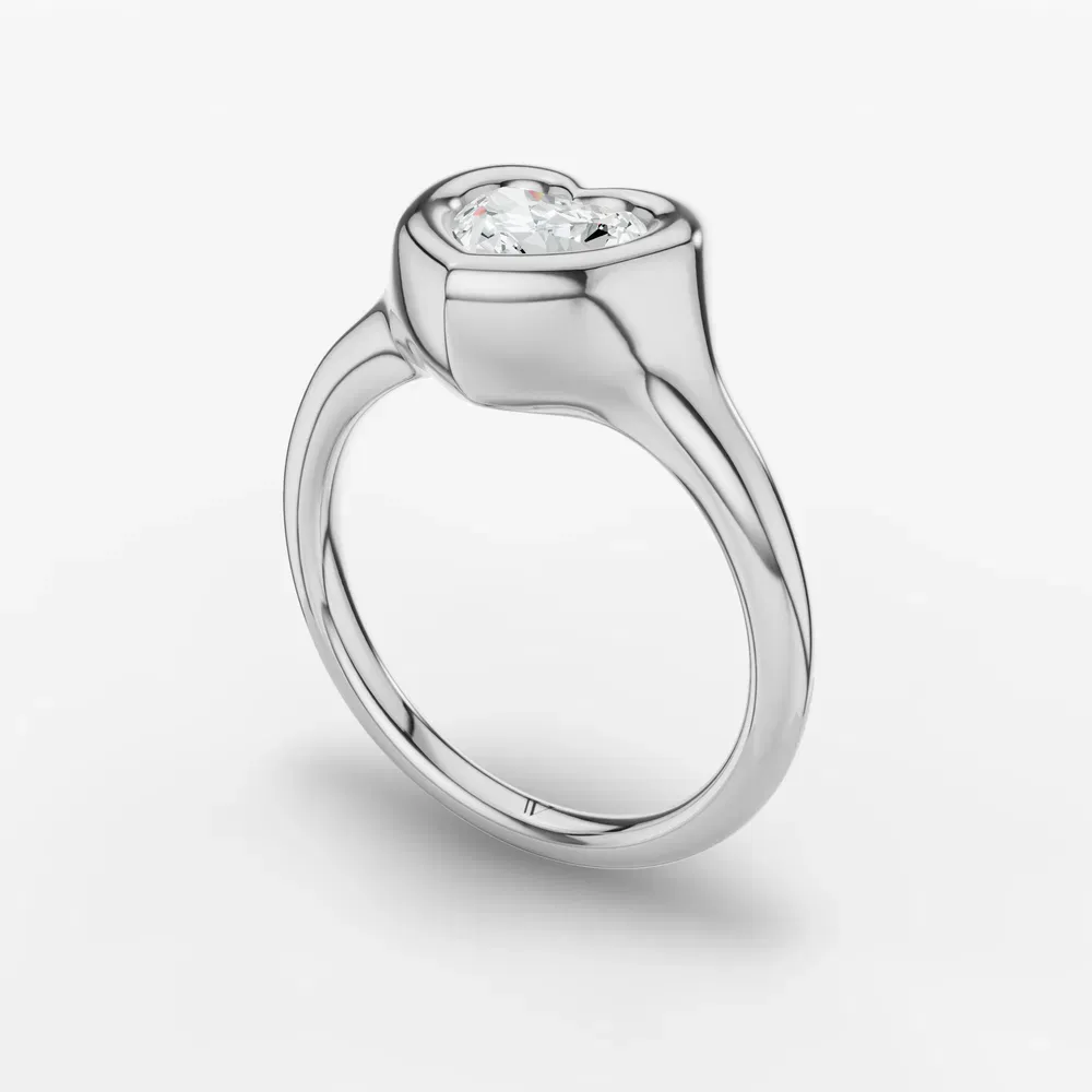 Certified 1 carat Lab Grown Diamond Heart Cut Solitaire, Bezel Engagement Ring in 14K White Gold-Zayn