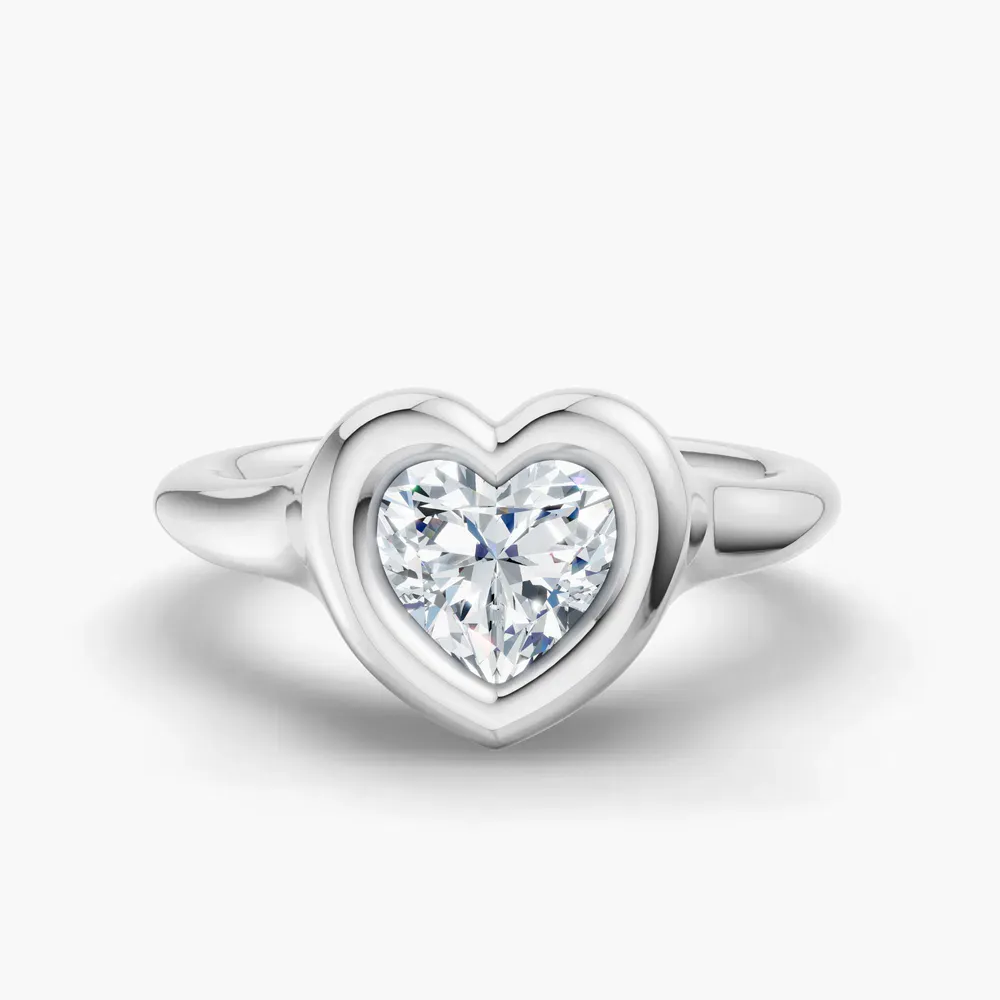 Certified 1 carat Lab Grown Diamond Heart Cut Solitaire, Bezel Engagement Ring in 14K White Gold-Zayn