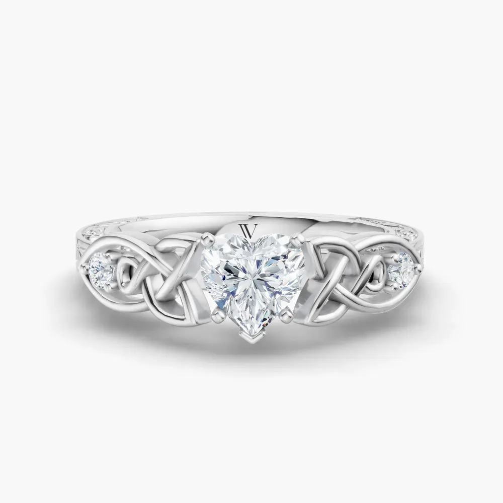 Certified 1 carat Lab Grown Diamond Heart Cut Vintage, Cathedral, Unique Engagement Ring in 14K White Gold-Kael
