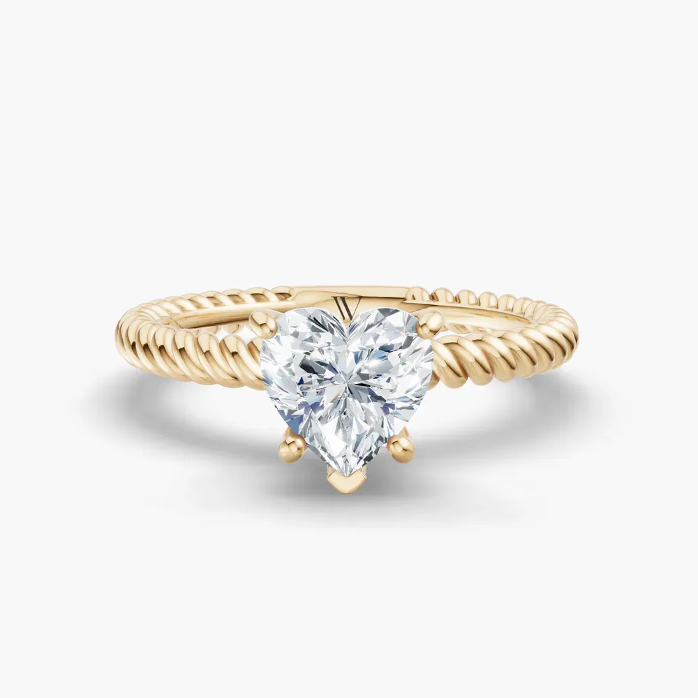 Certified 1 carat Lab Grown Diamond Heart Cut Solitaire, Twist, Vintage Engagement Ring in 14K Yellow Gold-Liray