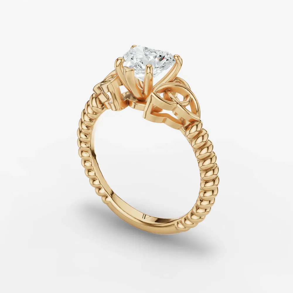 Certified 1 carat Lab Grown Diamond Heart Cut Solitaire, Twist, Celtic Engagement Ring in 14K Yellow Gold-Thalyn