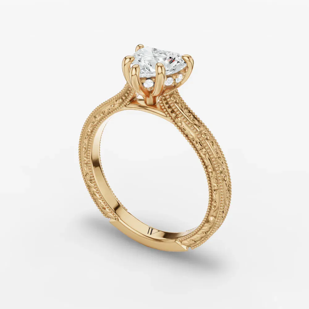 Certified 1 carat Lab Grown Diamond Heart Cut Hidden Halo, Cathedral, Vintage Engagement Ring in 14K Yellow Gold-Echo