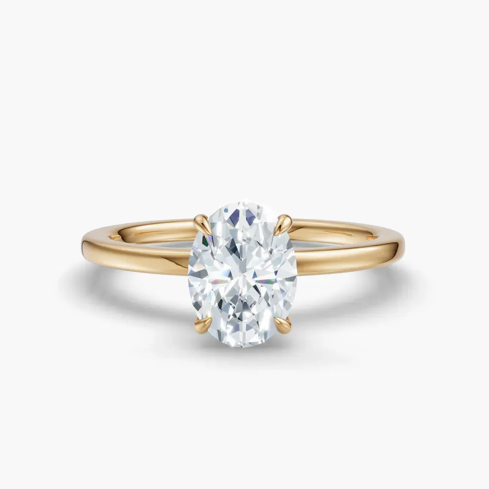 Certified 1 carat Lab Grown Diamond Oval Cut Hidden Halo Engagement Ring in 14K Yellow Gold-Helia